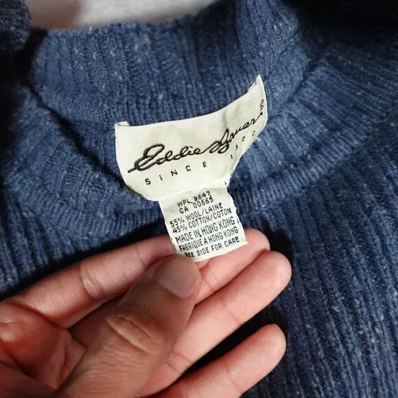 Eddie Bauer Wool Blend Knit Sweater Mens 2XL Tall Grandpa Style Teal Blue - Picture 2 of 7